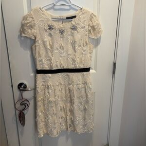 BCBGMaxAzria Cream Floral Lace Dress